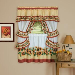 Black Eyed Susan Window Kitchen Curtains 5-Piece Printed Cottage Set - 57" (W) x
